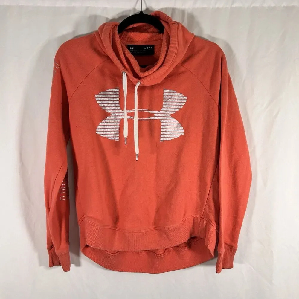 Under Armour Hoodie Women's Small Pink Coral Drawstring Graphic Print Pullover